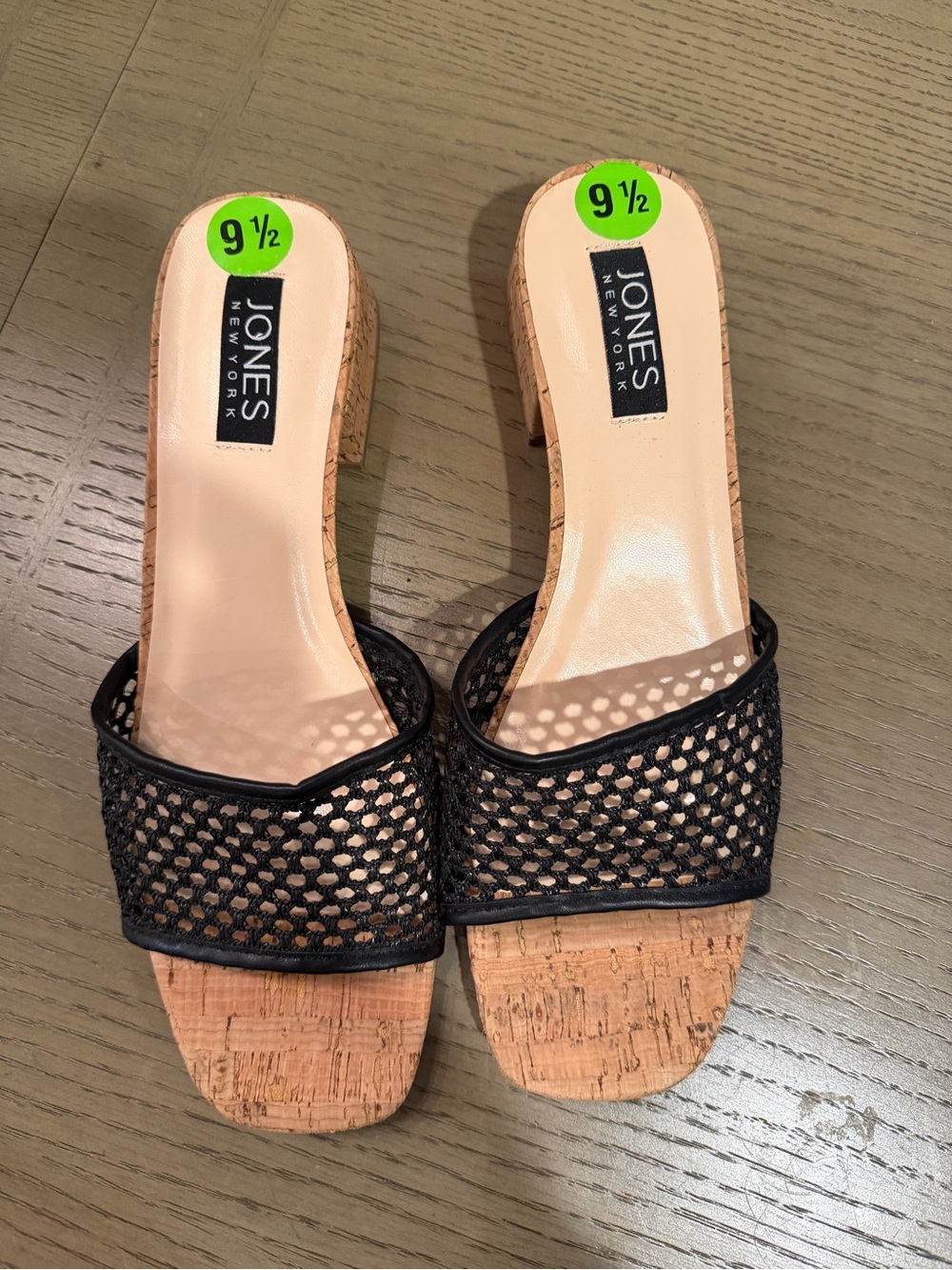 Jones New York Black Mesh Cork Slide Mules